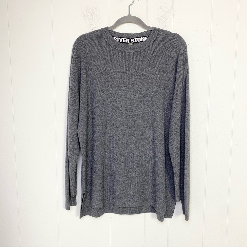 RIVERSTONE Wool Blend Knit Sweater Mens Gray Grey High‎ Low Step Hem Size Medium